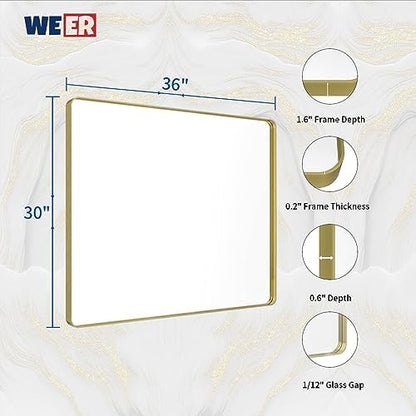 WEER Gold Bathroom Vanity Mirror 36X30 Inch