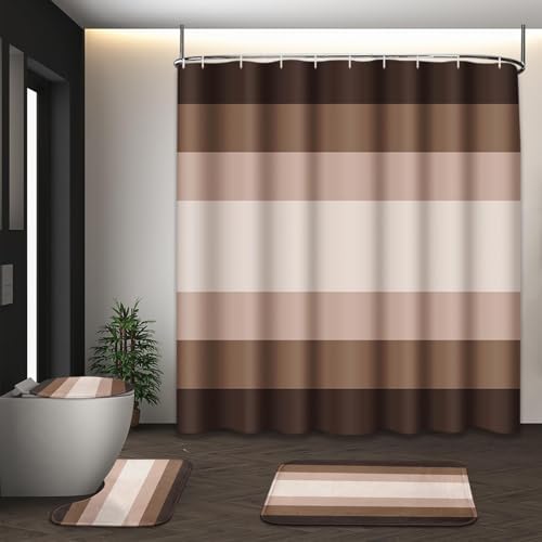 Bathroom Sets with Shower Curtain and Rugs, 4 Pcs, Abstract Ombre
