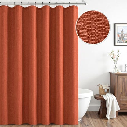 ANRODUO Burnt Orange Linen Textured Fabric Shower Curtain Set - W72xL72