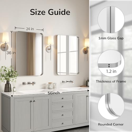 USHOWER Brushed Nickel Bathroom Mirrors 24"x36" 2 Pack