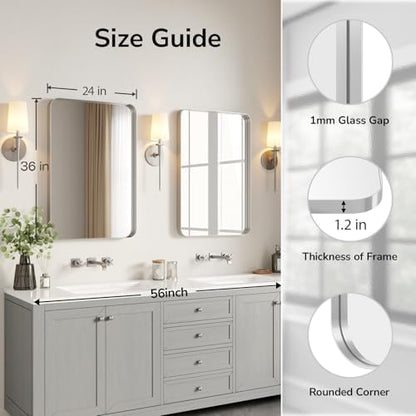 USHOWER Brushed Nickel Bathroom Mirrors 24"x36" 2 Pack