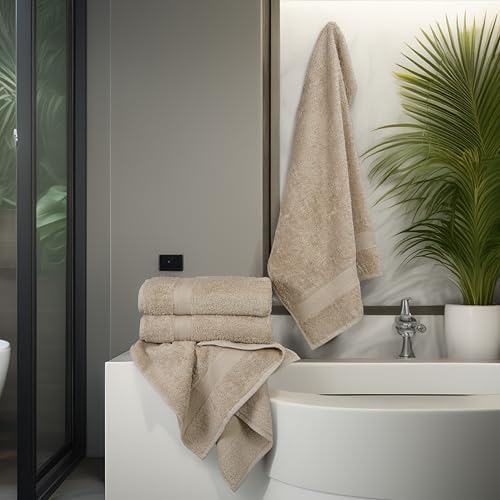 Commercial Bulk Pack of 12 Large Bath Towels – 100% Cotton Terry 24" x 50" – Ideal for Hotels, Salons, Gyms, Spas & Institutional Use – Beige