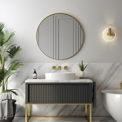 Sunniry Round Mirror 22 inch, Gold Bathroom Mirror, Brushed Metal Frame