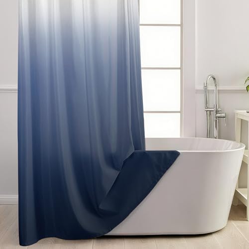 No Hook Shower Curtain and Liner Set for Bathroom, Ombre Blue, 71" x 74"