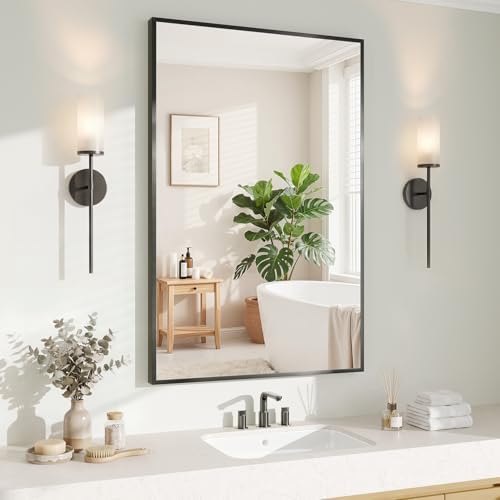 Koonmi Black Mirrors for Wall, 26x38 Inch Bathroom Mirror, Rectangular Wall Mirror for Living Room Bedroom Bathroom, Hangs Horizontally or Vertically