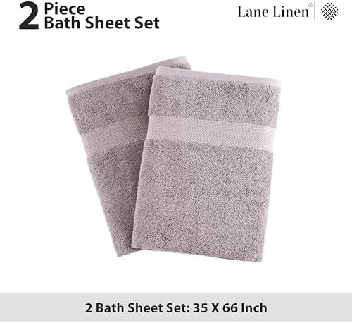 LANE LINEN Bath Sheets Quick Dry 100% Cotton 2 Pack Oversized - Platinum
