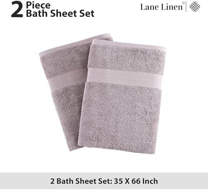 LANE LINEN Bath Sheets Quick Dry 100% Cotton 2 Pack Oversized - Platinum