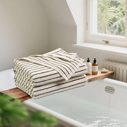 Black and Ivory Striped Bath Towels Set of 2, Lighter & Quick Dry Towels
