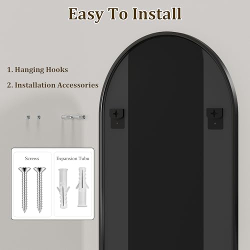HARRITPURE Arched Bathroom Mirror 30"x48" Black Large Wall Mounted Mirror