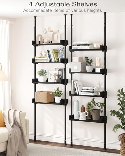 ALLZONE Bathroom Organizer, Over The Toilet Storage, 4-Tier Adjustable Wood Shelves for Small Rooms, Saver Space Rack, Narrow Cabinet, 92 to 116 Inches Tall, Black