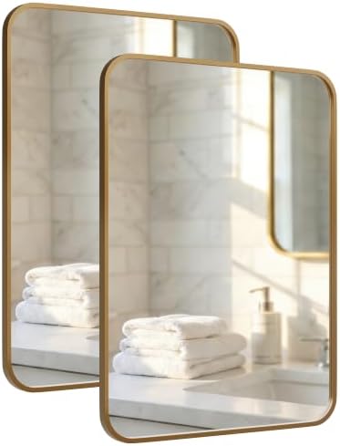 2-Pack 24x36 Inch Antique Gold Rounded Rectangle Vanity Mirrors