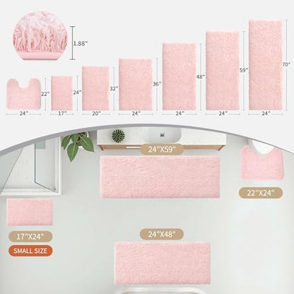 Disolla Pink Bathroom Rug 24x48 - Non-Slip Plush Thick Bath Mat, Highly Absorbent & Ultra Soft Fluffy Floor Mat, Machine Washable for Shower and Tub