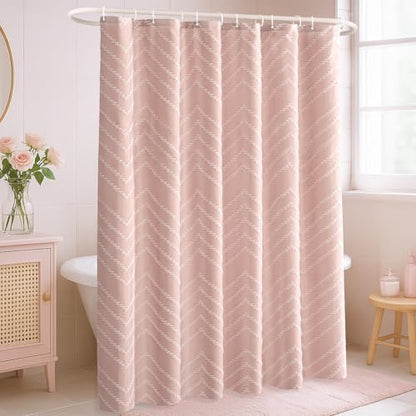 Blush Pink Boho Fabric Shower Curtain 72 x 80 Inches