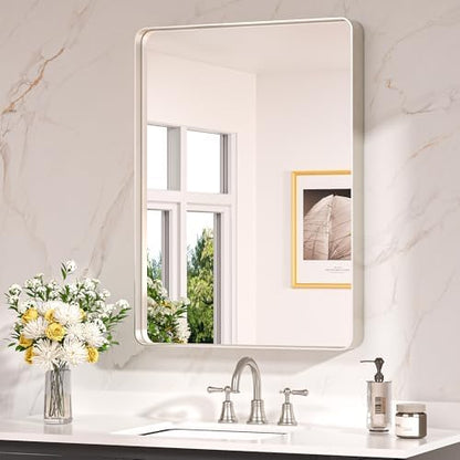 Keonjinn 24 x 32 Inch Brushed Nickel Bathroom Vanity Mirror, Aluminum Frame