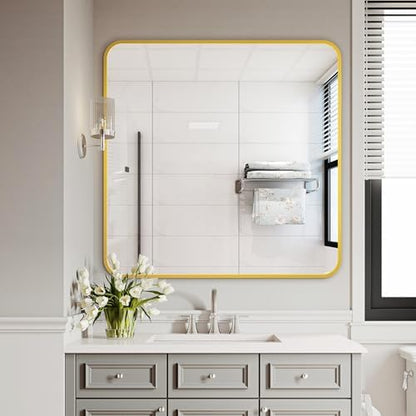 Delma Bathroom Vanity Mirror, Gold Framed Mirror for Over Sink, 30x30