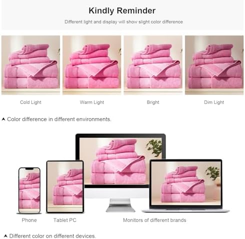 COZYART Bath Towel Set 6 PCS, Pink Luxury 100% Turkish Cotton 650GSM