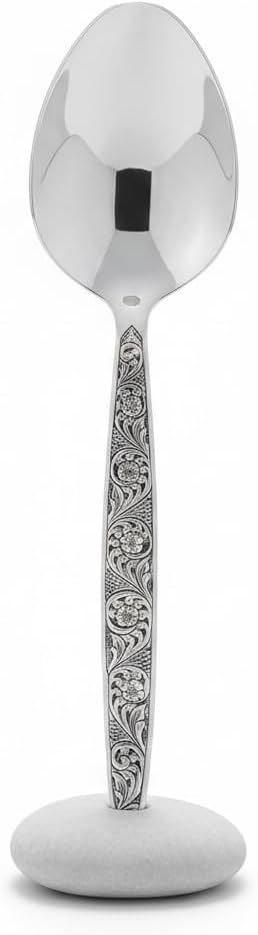 Chef Kunz Chisel Engraving Spoon | 9 inch 2.5 Tbsp18/10 Stainless Steel Serving Spoon | Basting Quenelle Cooking Plating Dinner Chef Spoons (Chisel Engraving)