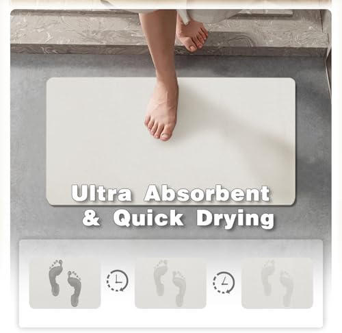 TYUU Thin Bath Mat, Bathroom Rugs Non Slip Washable, 24x36 White