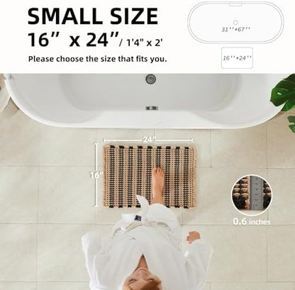 TYUU Waffle Bath Mat, Small Boho Bathroom Rugs Non Slip 24x16 Black & Khaki