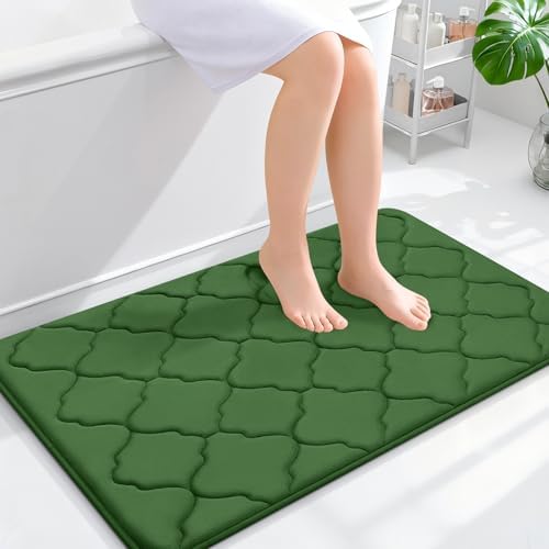 OLANLY Memory Foam Bath Mat Rug 36x24, Soft Bathroom Rugs, Olive Green