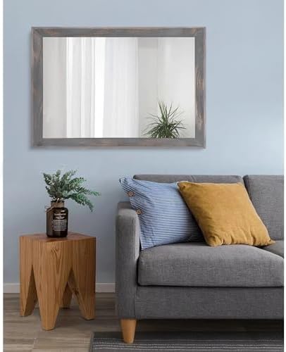 AAZZKANG Wooden Mirror Rectangle Rustic Mirrors for Wall Decorative for Bedroom Bathroom Living Room Entryway Hanging Home Decor 28"x20"