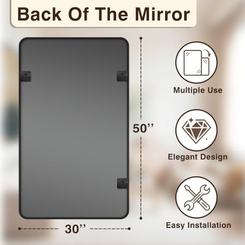 Vanity Bathroom Mirror, 50”x30” Black Bathroom Mirror for Over Sink