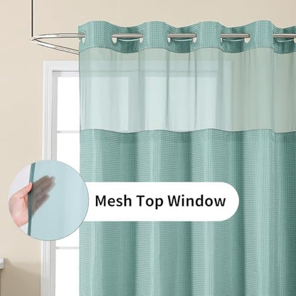 Colorful Star Teal No Hook Waffle Shower Curtain with Liner, 72 x 75 Inch
