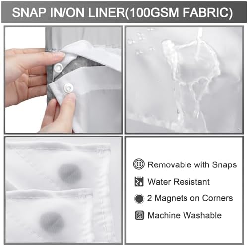 No Hook Shower Curtain Snap-in Fabric Replacement Liner 71" W x 67" L