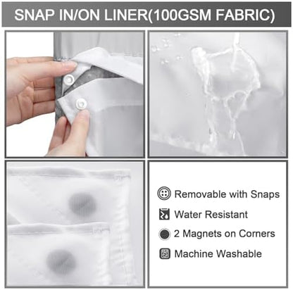 No Hook Shower Curtain Snap-in Fabric Replacement Liner 71" W x 67" L