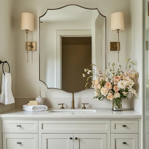 ANDY STAR Bathroom Vanity Mirror, 24x36 Irregular Wall Mirror, Gold Antique Mirror for Bathroom, Asymmetrical Mirror in Anti-Rust Stainless Steel Metal Frame, Wall Mount Horizontal or Vertical