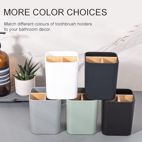Bamboo Toothbrush Holder for Bathrooms Toothpaste Organizer - Gray