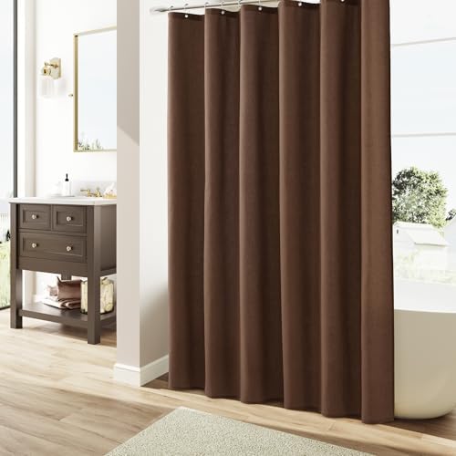 Naturoom Linen Shower Curtain 84 Inch for Bathroom Caramel Brown 1 Panel