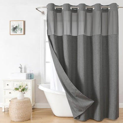 eachope No Hook Fabric Shower Curtain with Snap-in Liner,71x74Charcoal Grey