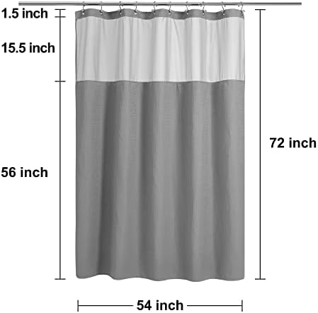 N&Y HOME 54 x 72 Waffle Weave Shower Curtain with Snap-in Liner Set Gray