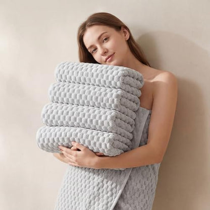 REDKISS 4 Pack Gray Microfiber Bath Towels - Extra Large Waffle Towels Set for Bathroom, Super Absorbent Towel Set of 4 Lagre, Quick Dry Bathroom Towel for Spa, Gym,Travel, Lint Free, Ultra Soft
