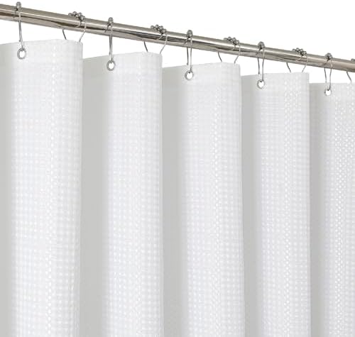 2-in-1 Waterproof Fabric Shower Curtain - No Separate Liner Needed, Hotel-Style Waffle Weave, Effortless Cleaning & Washable Bathroom Shower Curtain Set,60Wx84H,White