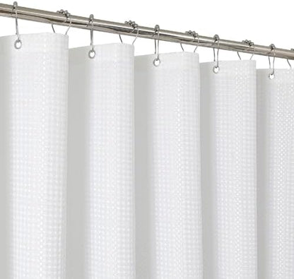2-in-1 Waterproof Fabric Shower Curtain - No Separate Liner Needed, Hotel-Style Waffle Weave, Effortless Cleaning & Washable Bathroom Shower Curtain Set,72Wx84White