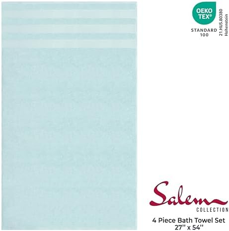 American Soft Linen Salem 100% Cotton Turkish 4 Piece Bath Towels for Bathroom, 600 GSM Soft Absorbent Quick Dry Bath Towel Set, Mint