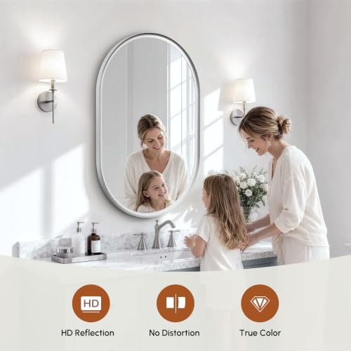 USHOWER Brushed Nickel Pill Oval Mirror for Bathroom 24x36 Inch