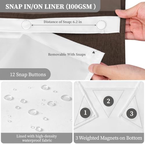 BTTN 72x81 Ringless Linen Textured Shower Curtain with Snap in Liner, Brown