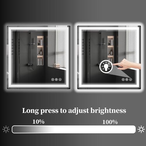Koonmi 40x40 LED Bathroom Mirror, Shatterproof Mirror with Light