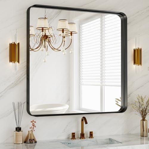 36 Inch Brushed Bathroom Mirrors for Over Sink, Rounded Rectangle Black