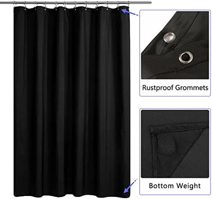 LLSCL 2 Pack Black Fabric Shower Curtain Liner with Magnets, Waterproof Hotel Quality, 72 x 72 Machine Washable