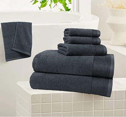 Belizzi Home 100% Cotton Ultra Soft 6 Pack Towel Set, Contains 2 Bath Towels 28x55 inch, 2 Hand Towels 16x24 inch & 2 Washcloths 12x12 inch, Compact Lightweight & Highly Absorbant - Charcoal Grey