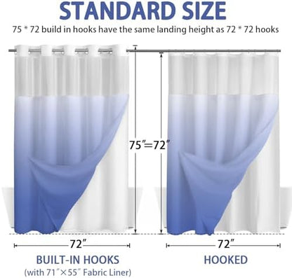 No Hook Shower Curtain with Liner Hotel Waffle Ombre Light Blue 72W X 75L