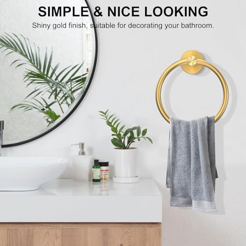 SetSail Towel Holder for Bathroom Wall Brushed Gold Towel Ring, 2 Packs