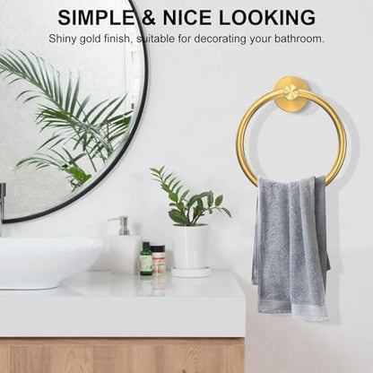 SetSail Towel Holder for Bathroom Wall Brushed Gold Towel Ring, 2 Packs