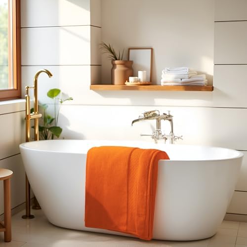 COZYART Bath Towel Set 6 PCS, Orange Luxury 100% Turkish Cotton 650GSM