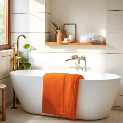 COZYART Bath Towel Set 6 PCS, Orange Luxury 100% Turkish Cotton 650GSM