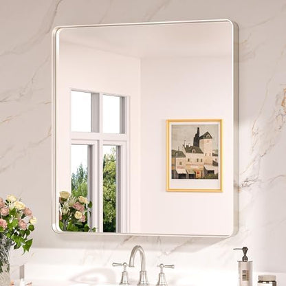 Keonjinn 32 x 36 Inch Brushed Nickel Bathroom Mirrors for Over Sink